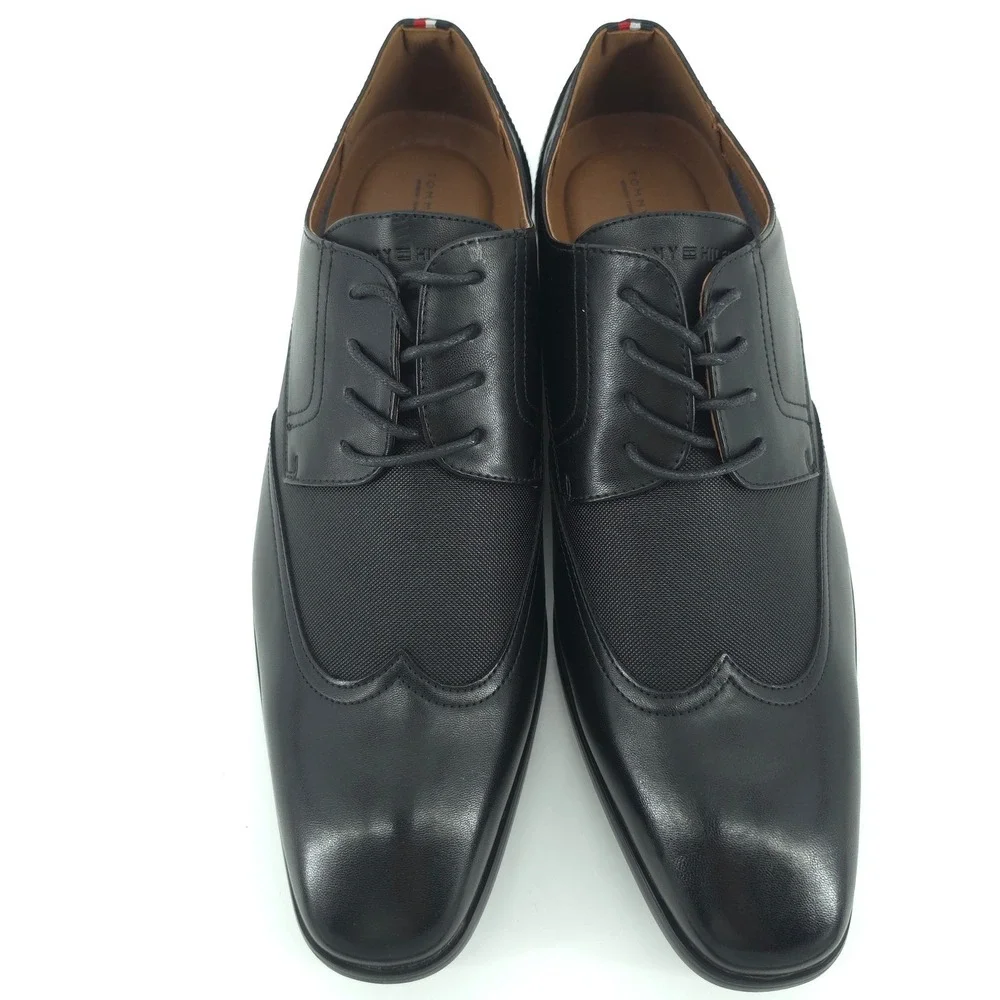 Tommy Hilfiger Mens Sagent Wingtip Oxford Faux Leather Black Size 9.5 new